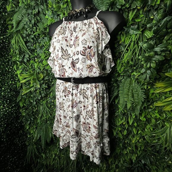 WILD ROSE Women Dress Plus 2XL Beige Floral Stretch Waist Belted NWT 0676 - Picture 10 of 10